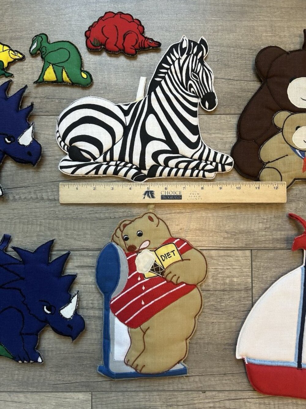 Vintage Zak Designs Potholder Lot Dinosaurs Bear Sailboat Zebra WC Imports Retro - Picture 11 of 16
